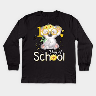 Cute Sunflower Koala Happy 100Th Day Of School Teacher Kids Kids Long Sleeve T-Shirt